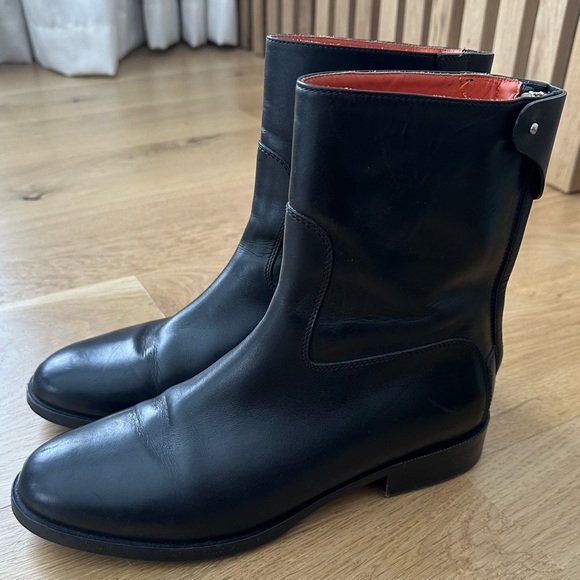 CHLOE Leather Boots, combat style with zipper calf height orange lining sz 37.5 - Picture 4 of 16